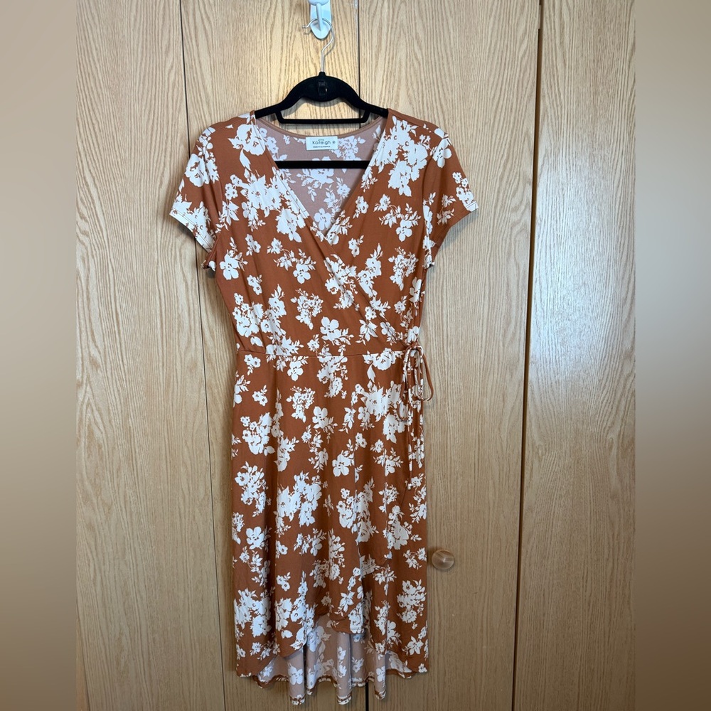 High Low Floral Dress in Rust and White